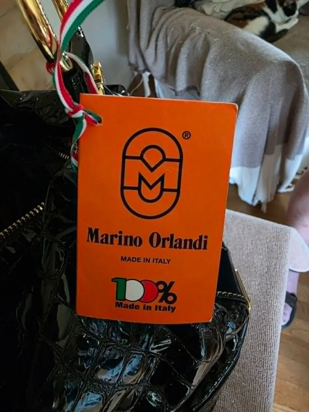 MARINO ORLANDI Made In Italy Leather Sling Backpack Patent Croc Leather